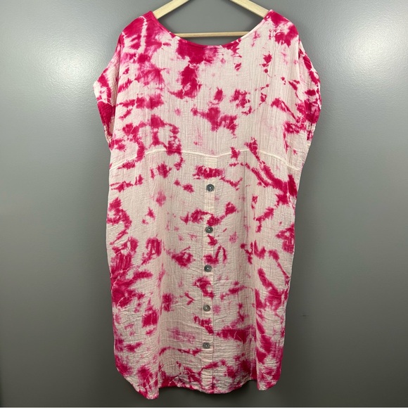 Shannon Passero Crinkle Gauze Pink and White Tie Dye Dress Size XL - Picture 4 of 7